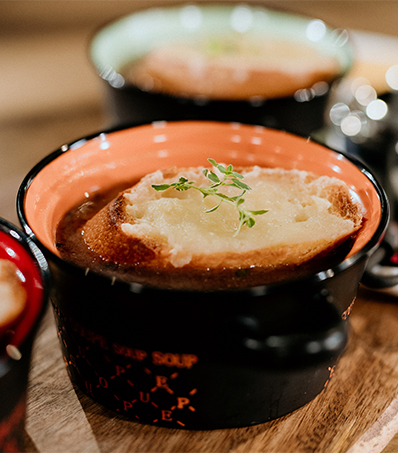 French Onion Soup, in bowls