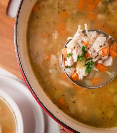 Recipe photo for Leftover Turkey Noodle Soup with homemade turkey stock.