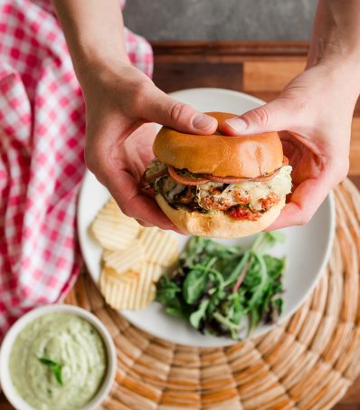 Chicken burger straight off the grill