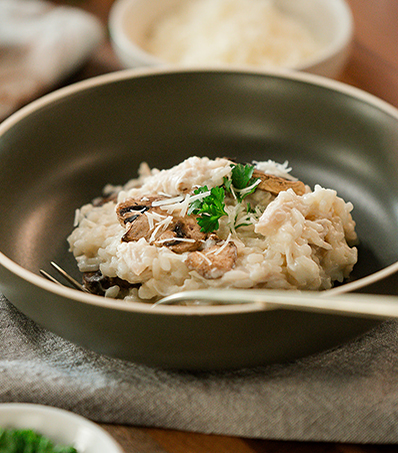 Leftover turkey you can add to homemade mushroom turkey risotto