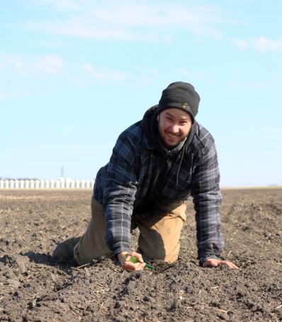 Pulse and soybean farmer Tyler at his farm in Carman, Manitoba.